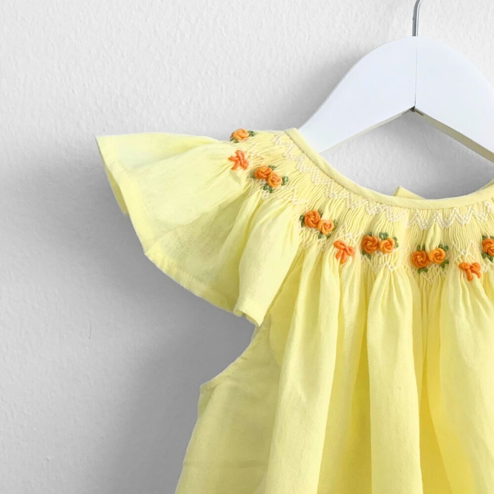 NWT Beautiful Girls Embroidered Smocked Bishop Dress Spring Flowers Yellow 3T - Picture 5 of 7